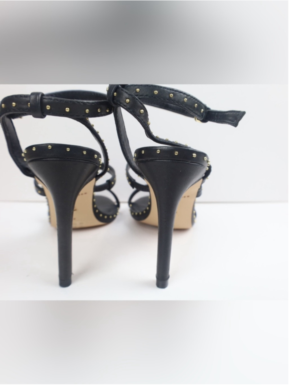 Kurt Geiger Portia Black Leather Gold Studded Strappy Heel Sandal -36.5/6.5 0511 - Picture 10 of 15